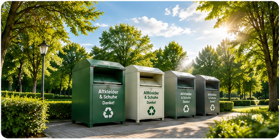 Altkleider- und Schuhcontainer in grüner Umgebung
